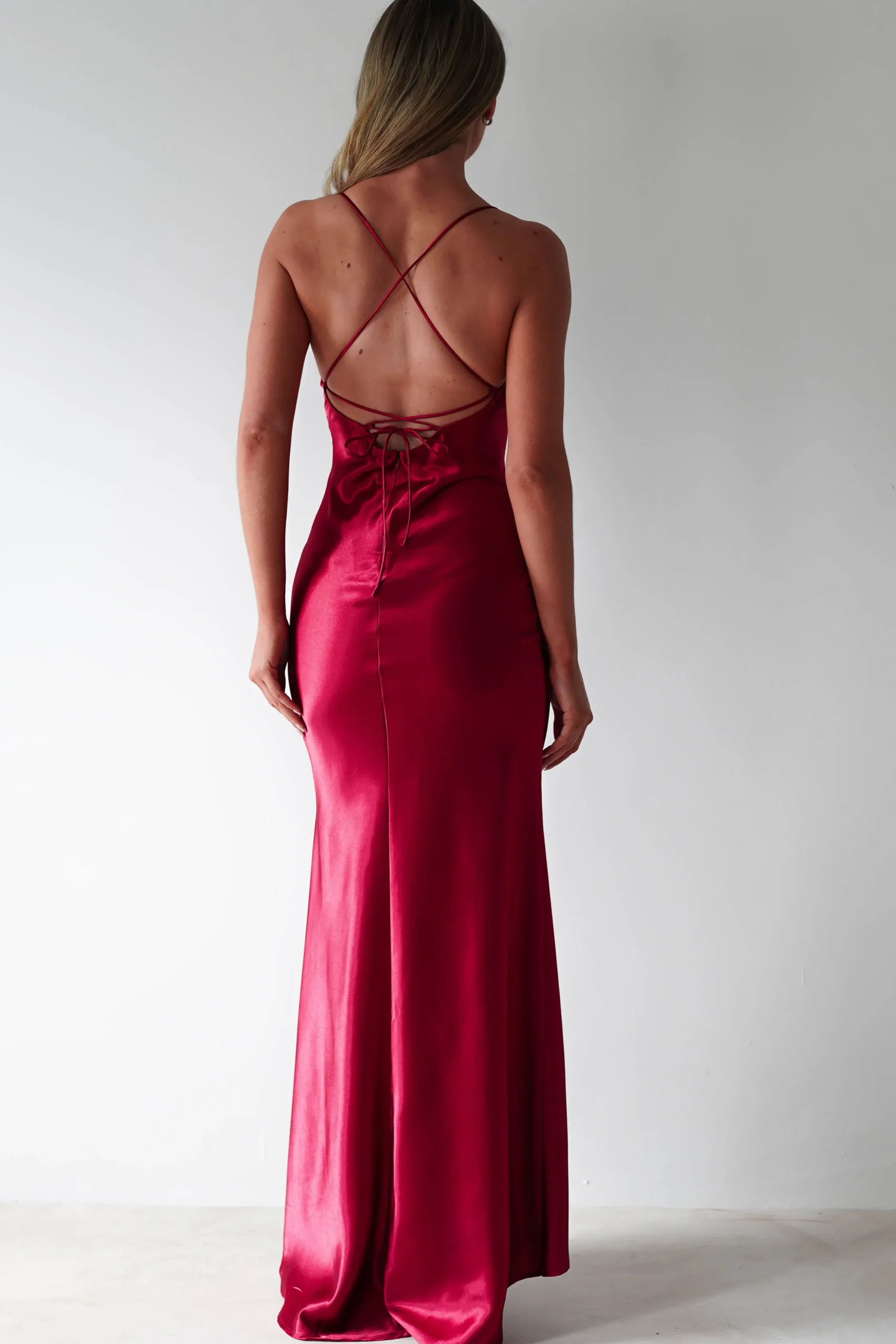 Celinee Satin Maxi Gown | Red