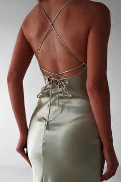 Celinee Satin Maxi Gown | Sage