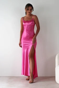 Celinee Satin Maxi Gown | Hot Pink
