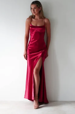 Celinee Satin Maxi Gown | Red