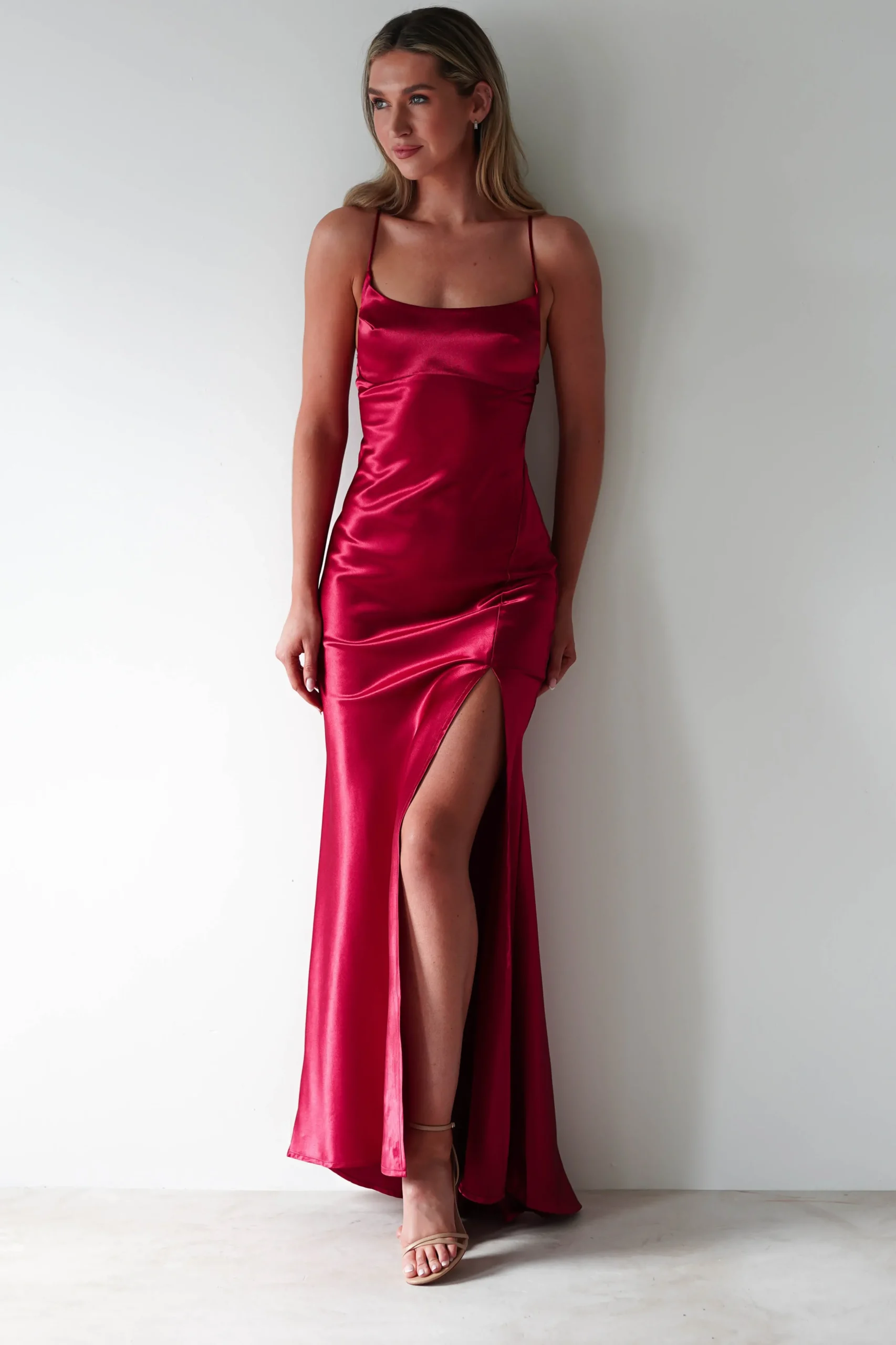 Celinee Satin Maxi Gown | Red