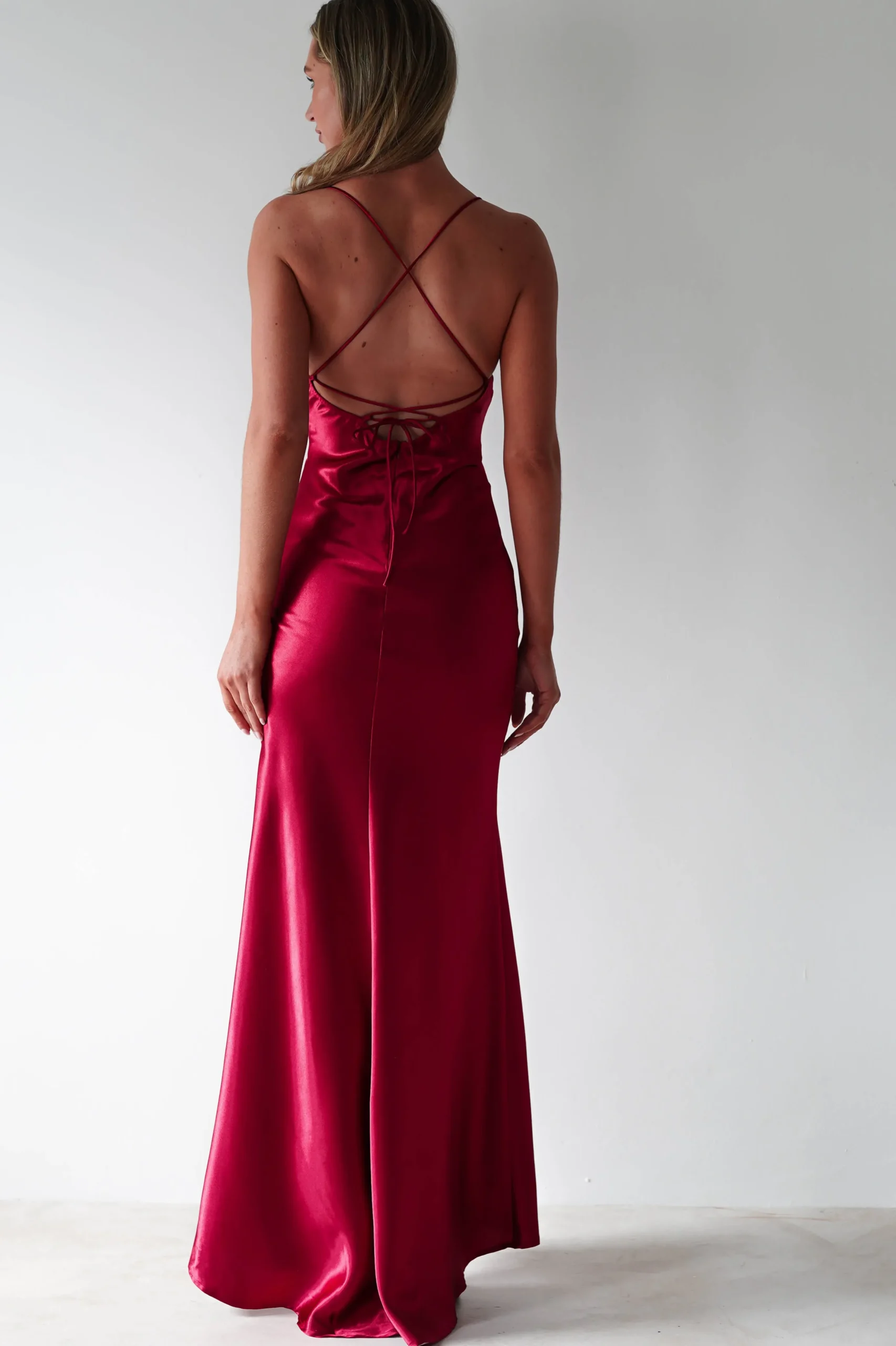 Celinee Satin Maxi Gown | Red