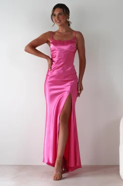 Celinee Satin Maxi Gown | Hot Pink