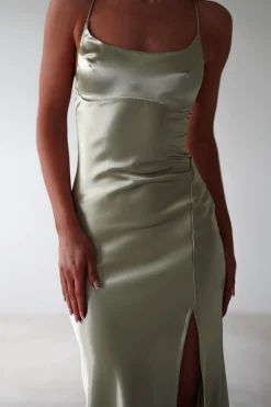 Celinee Satin Maxi Gown | Sage