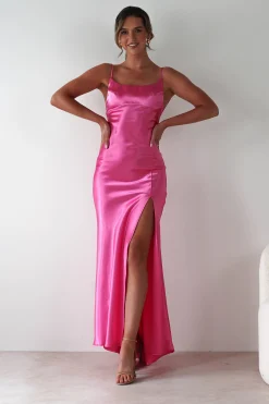 Celinee Satin Maxi Gown | Hot Pink