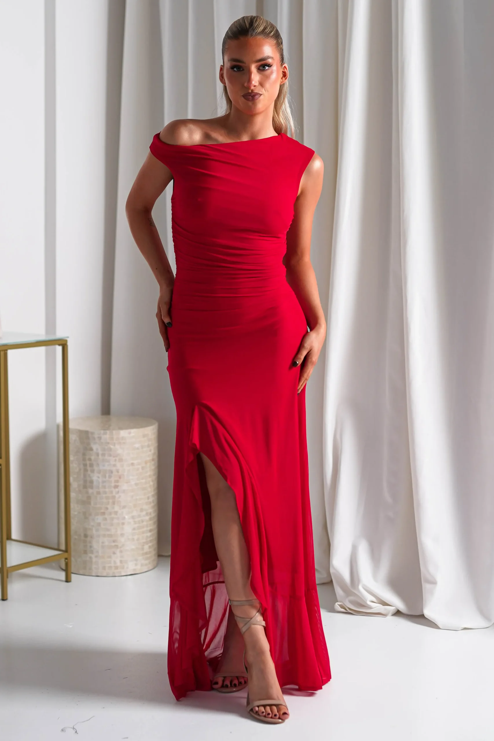 Cellinna Mesh Maxi Dress | Red