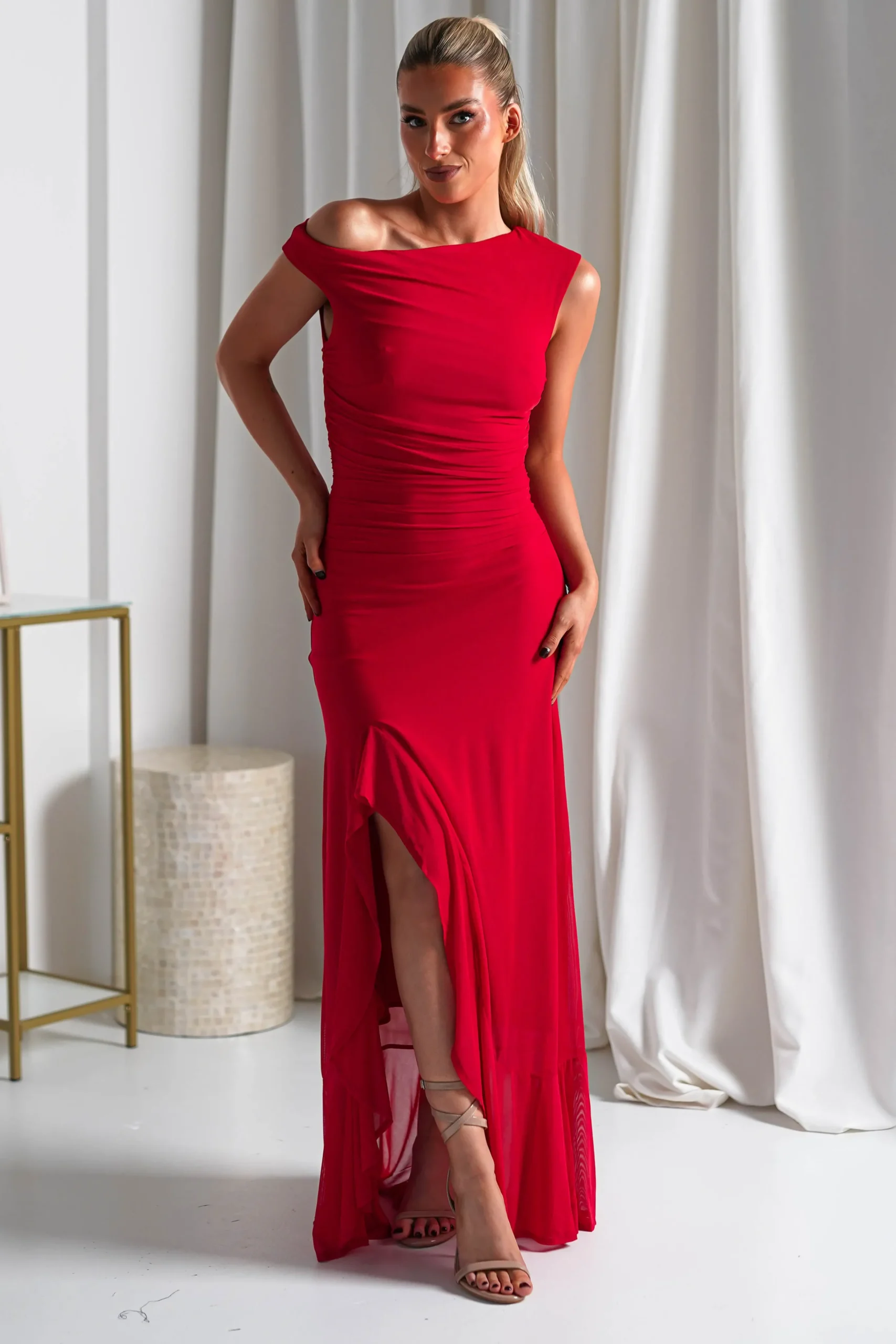 Cellinna Mesh Maxi Dress | Red