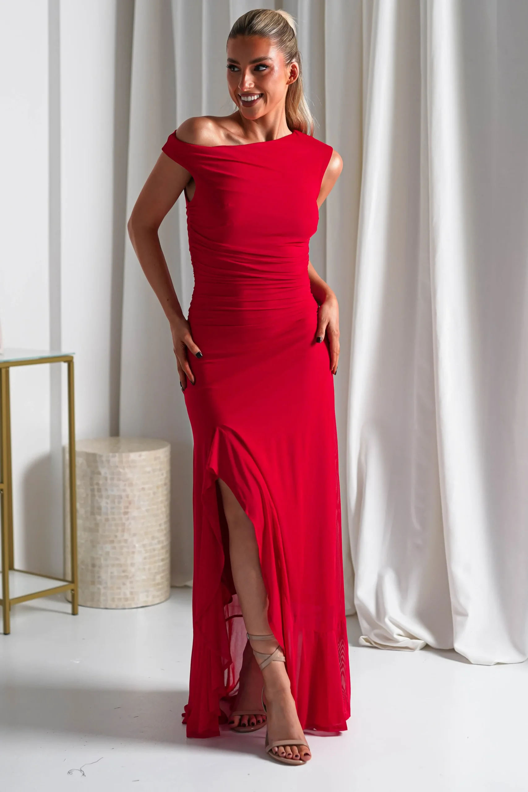 Cellinna Mesh Maxi Dress | Red