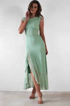 Cellinna Mesh Maxi Dress | Light Green