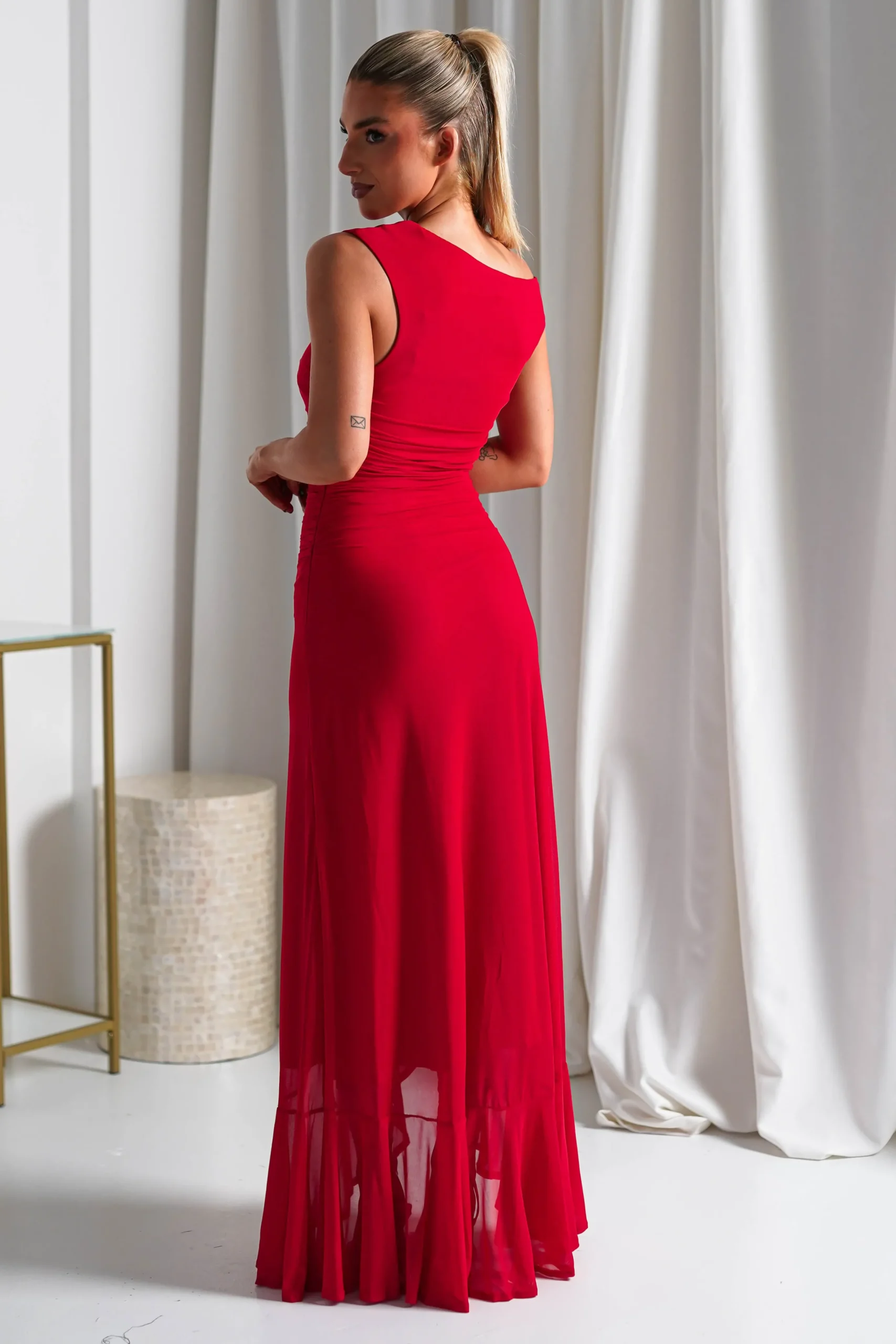 Cellinna Mesh Maxi Dress | Red