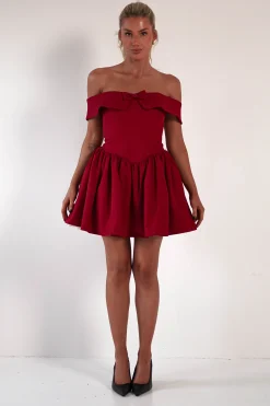 Charlotte Corset Bow Mini Dress | Dark Red