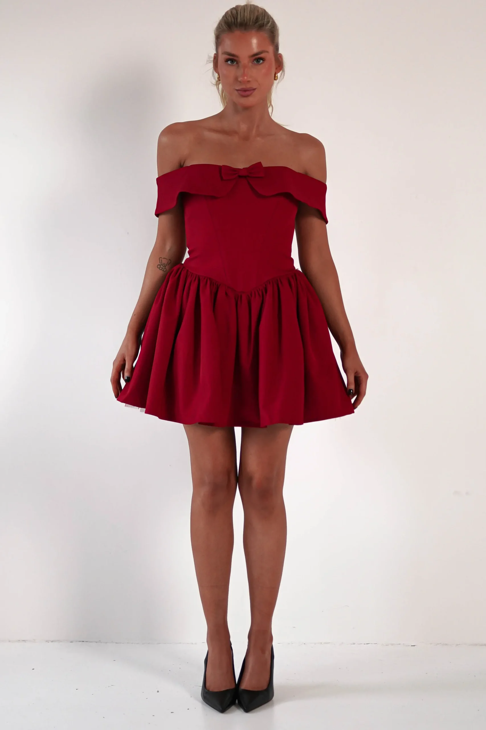 Charlotte Corset Bow Mini Dress | Dark Red
