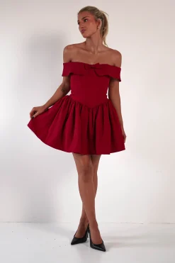 Charlotte Corset Bow Mini Dress | Dark Red