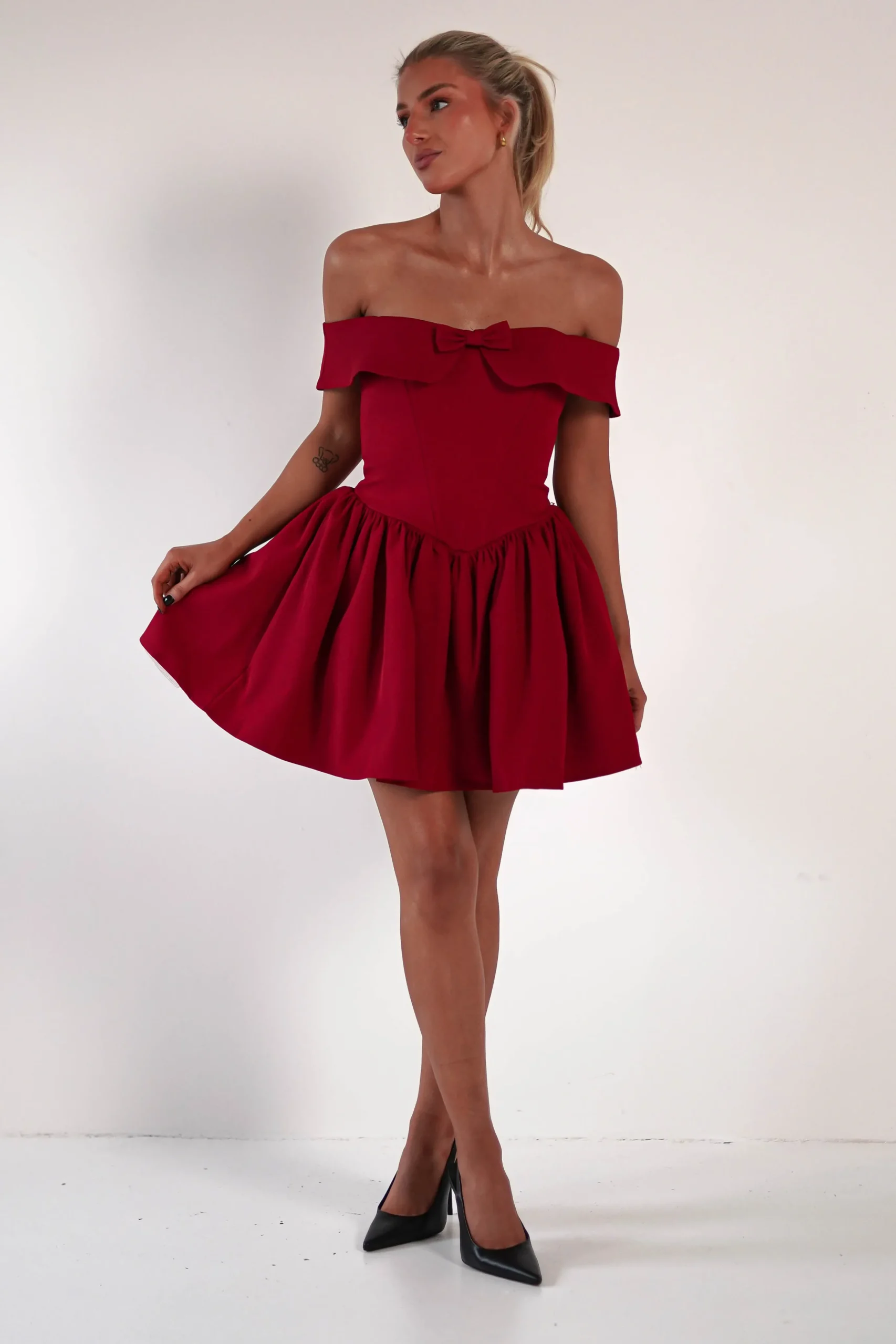 Charlotte Corset Bow Mini Dress | Dark Red