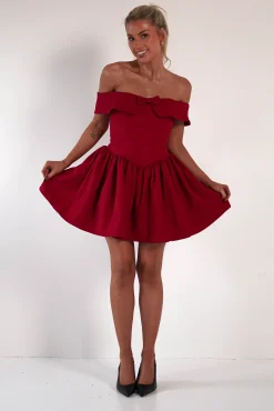 Charlotte Corset Bow Mini Dress | Dark Red