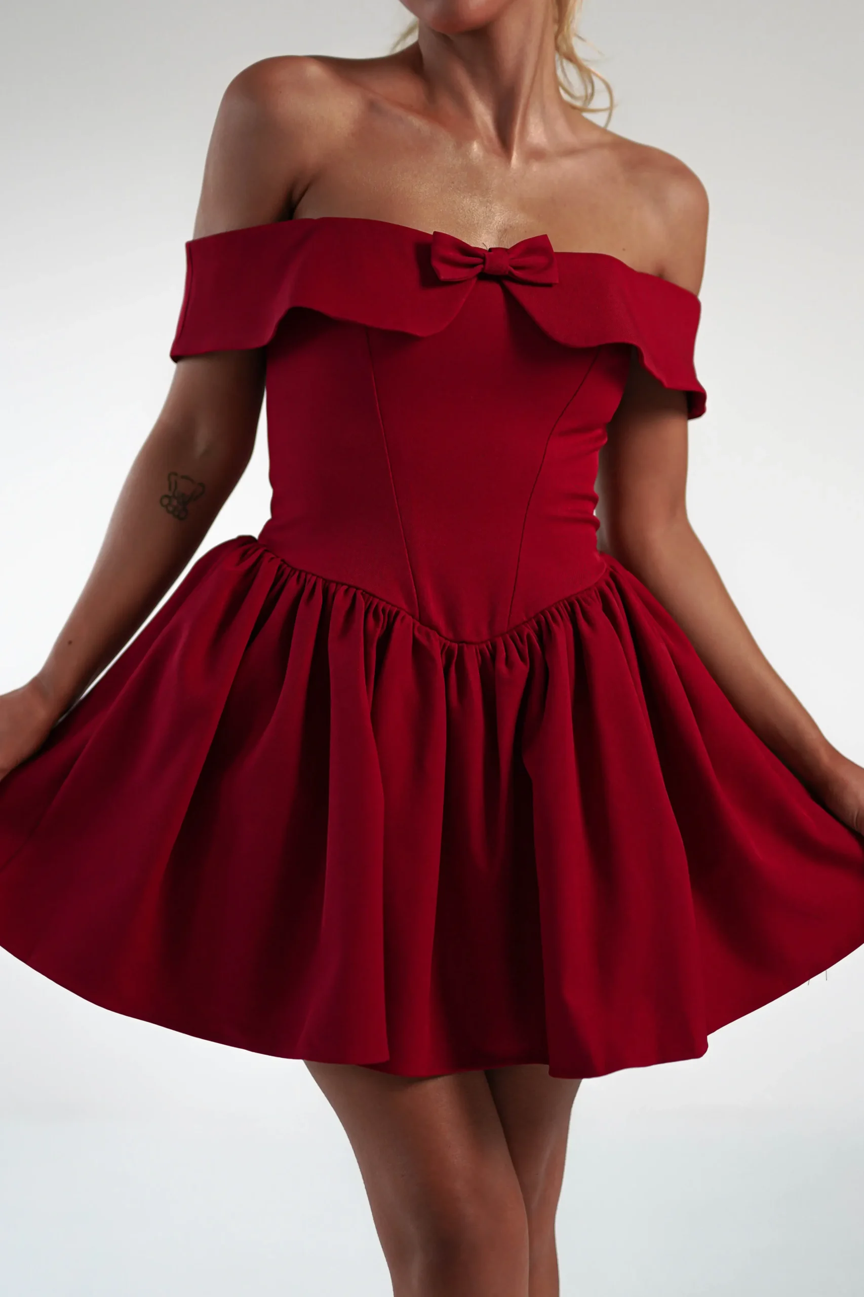 Charlotte Corset Bow Mini Dress | Dark Red