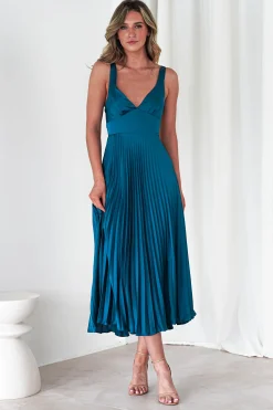 Cheri Pleated Midaxi Dress | Teal