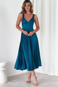 Cheri Pleated Midaxi Dress | Teal