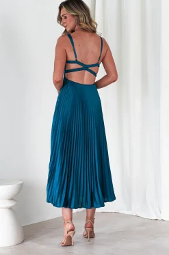 Cheri Pleated Midaxi Dress | Teal