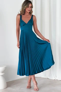 Cheri Pleated Midaxi Dress | Teal