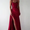 Cindy Pleated Bodice Gown | Burgundy