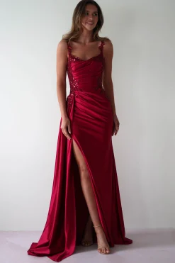 Cindy Pleated Bodice Gown | Burgundy