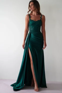 Cindy Pleated Bodice Gown | Emerald Green