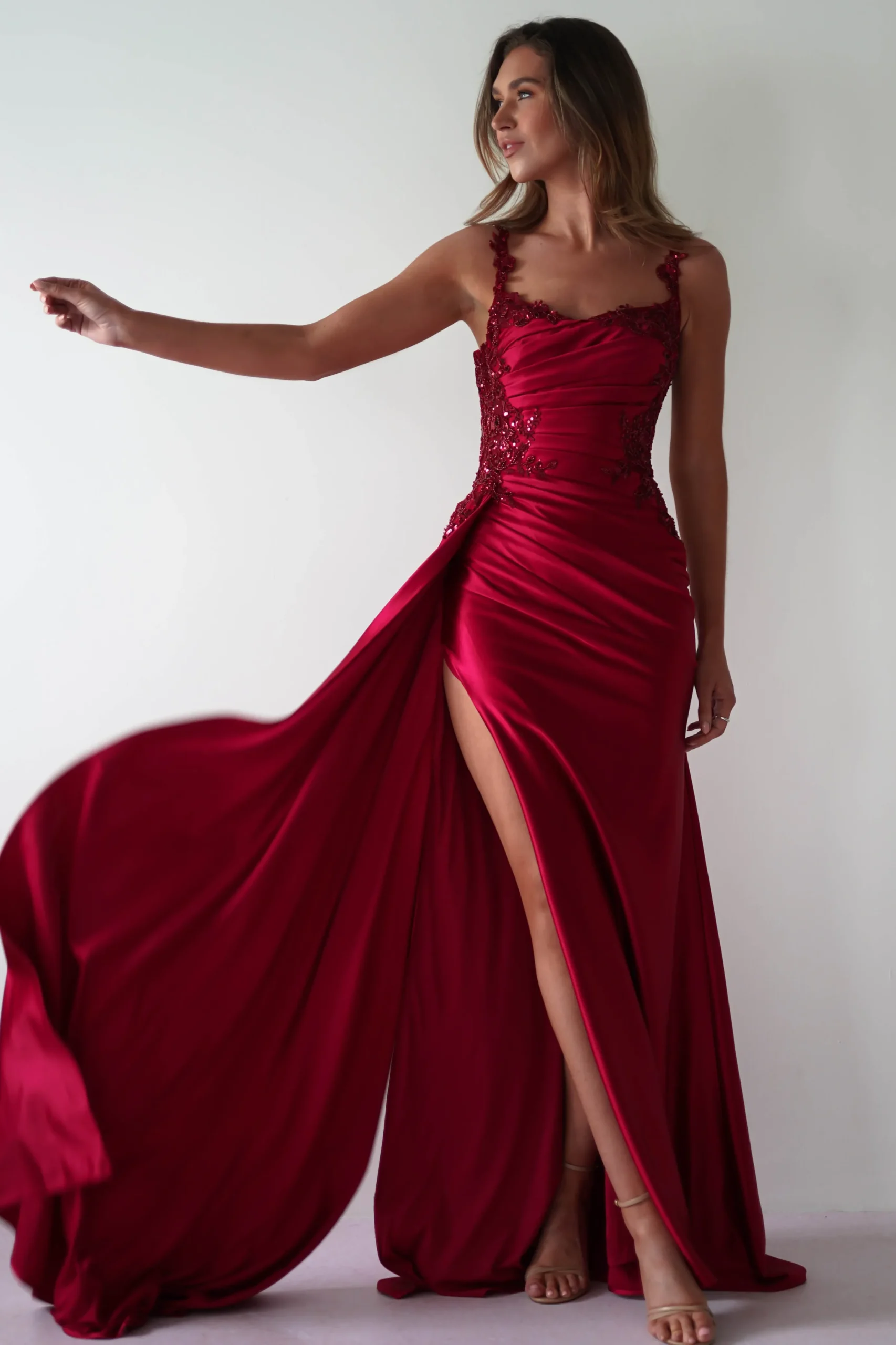 Cindy Pleated Bodice Gown | Burgundy