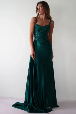 Cindy Pleated Bodice Gown | Emerald Green