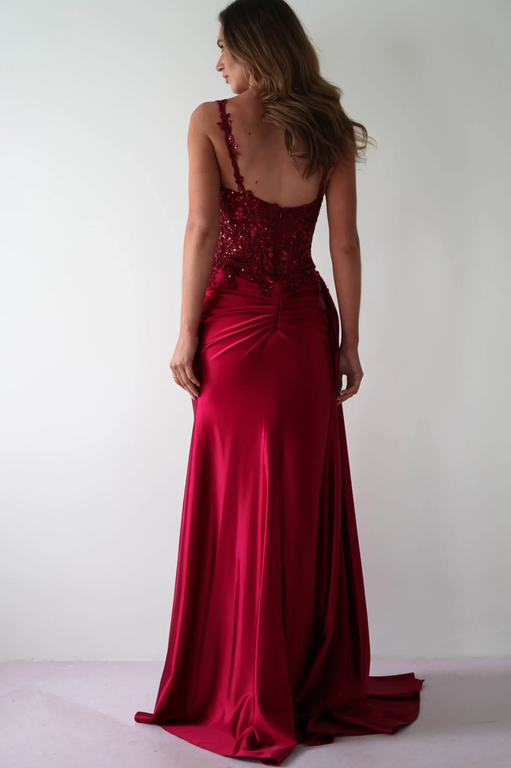Cindy Pleated Bodice Gown | Burgundy