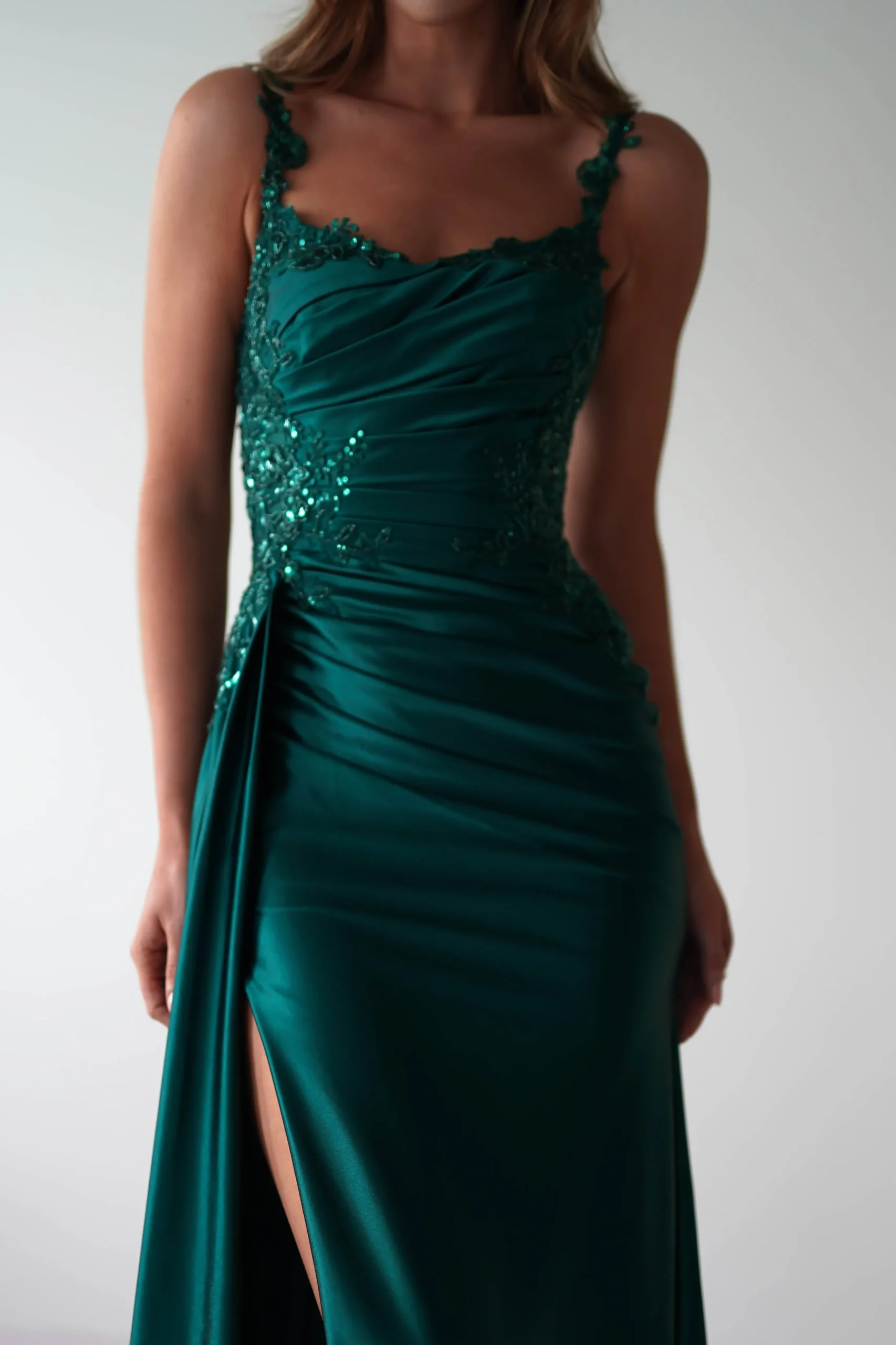 Cindy Pleated Bodice Gown | Emerald Green
