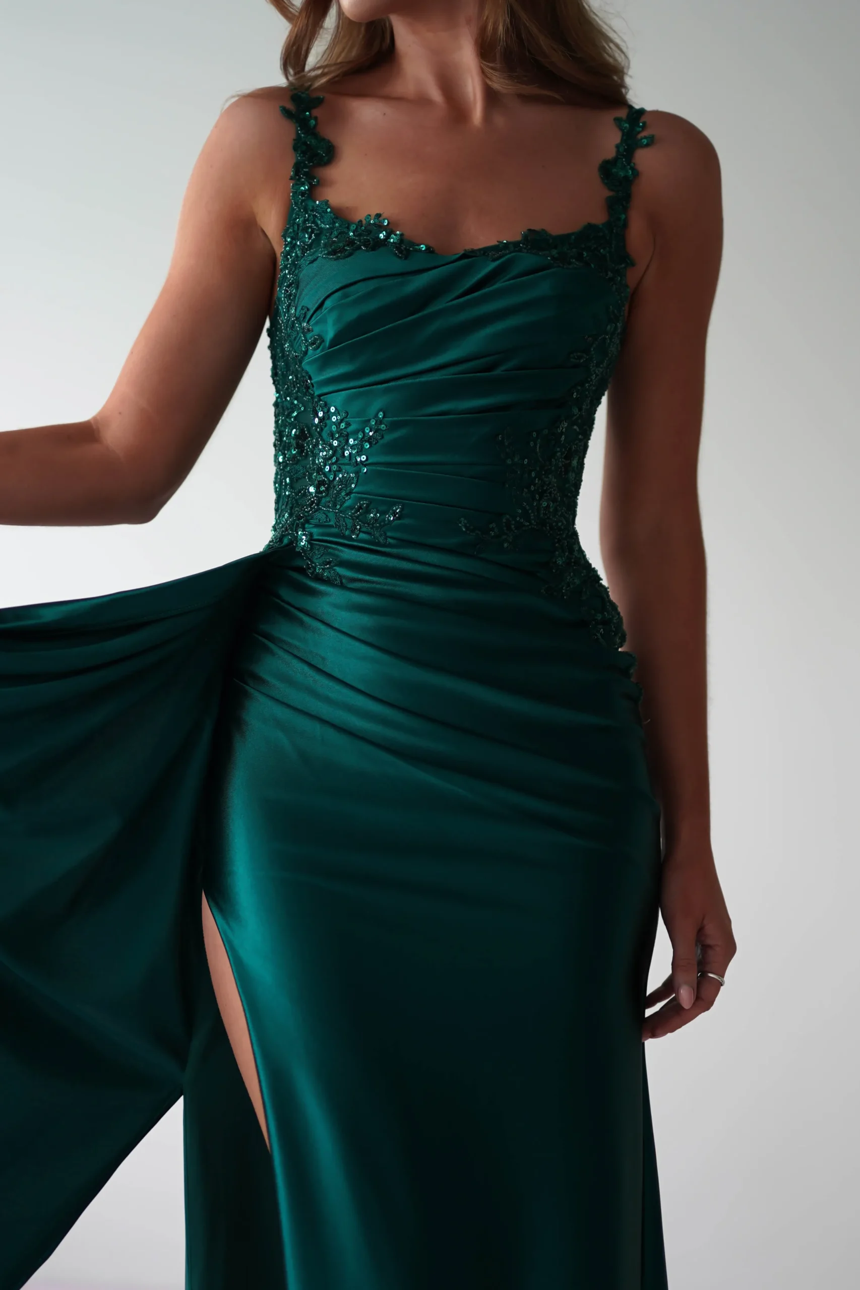 Cindy Pleated Bodice Gown | Emerald Green