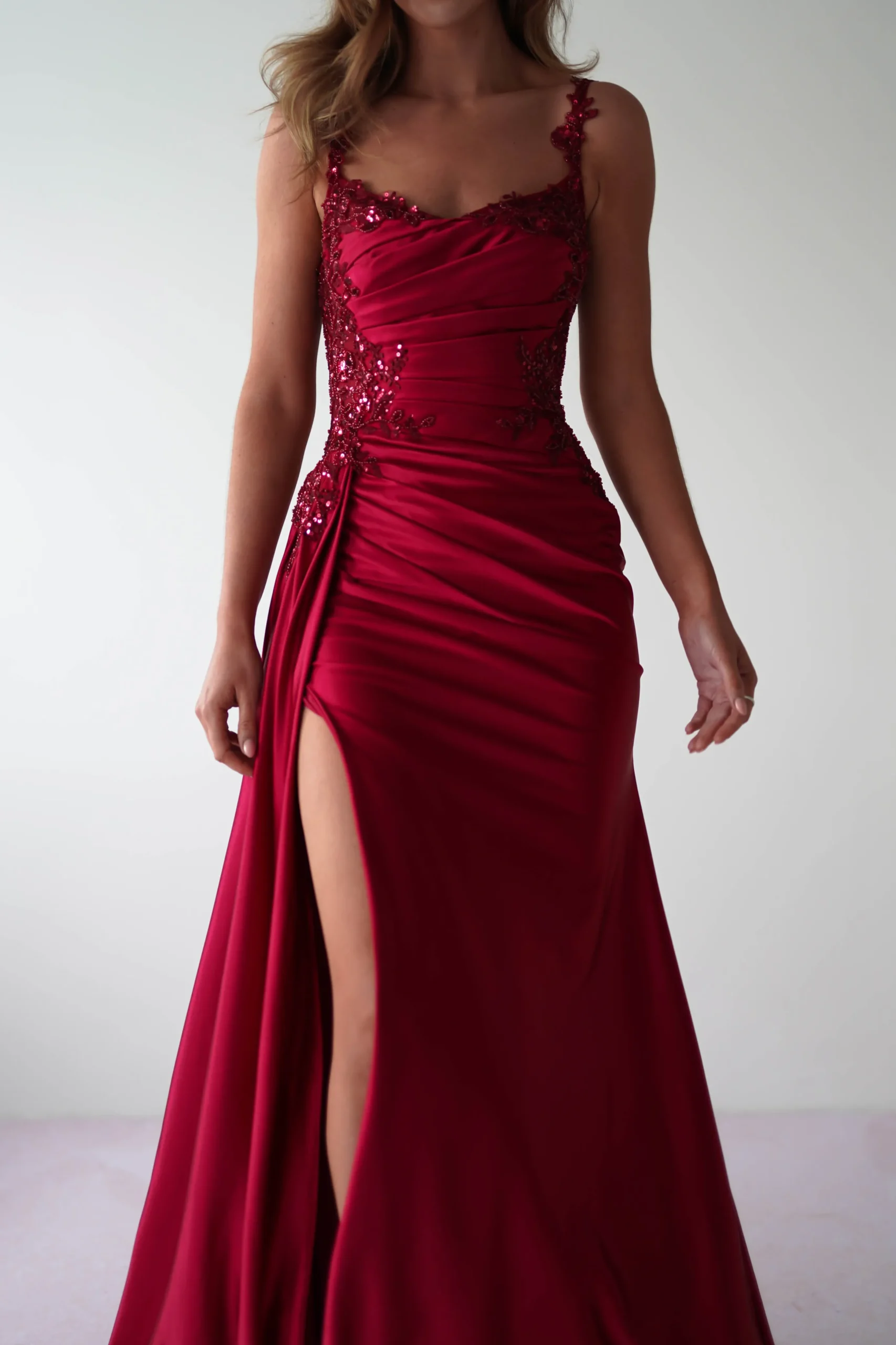 Cindy Pleated Bodice Gown | Burgundy