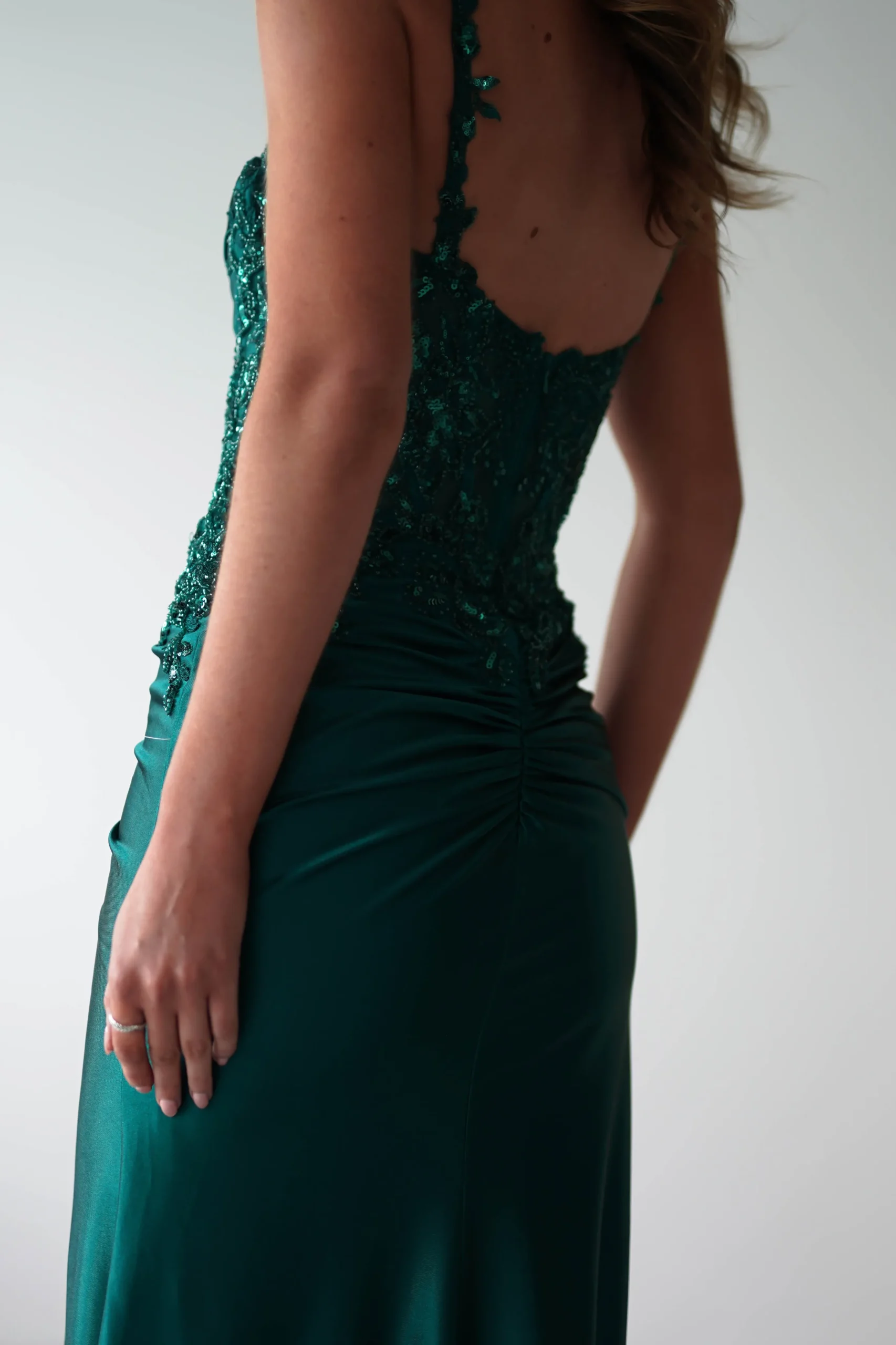 Cindy Pleated Bodice Gown | Emerald Green