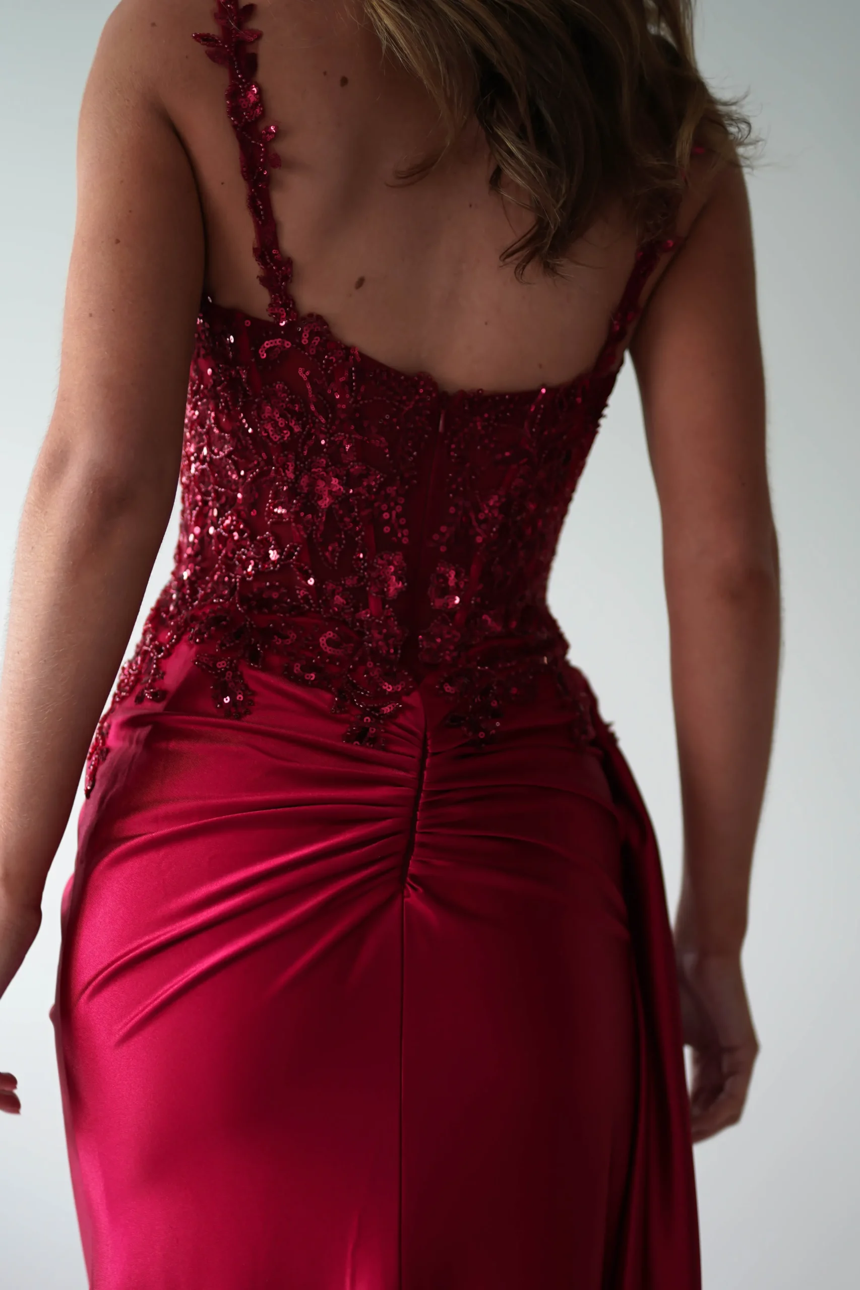 Cindy Pleated Bodice Gown | Burgundy