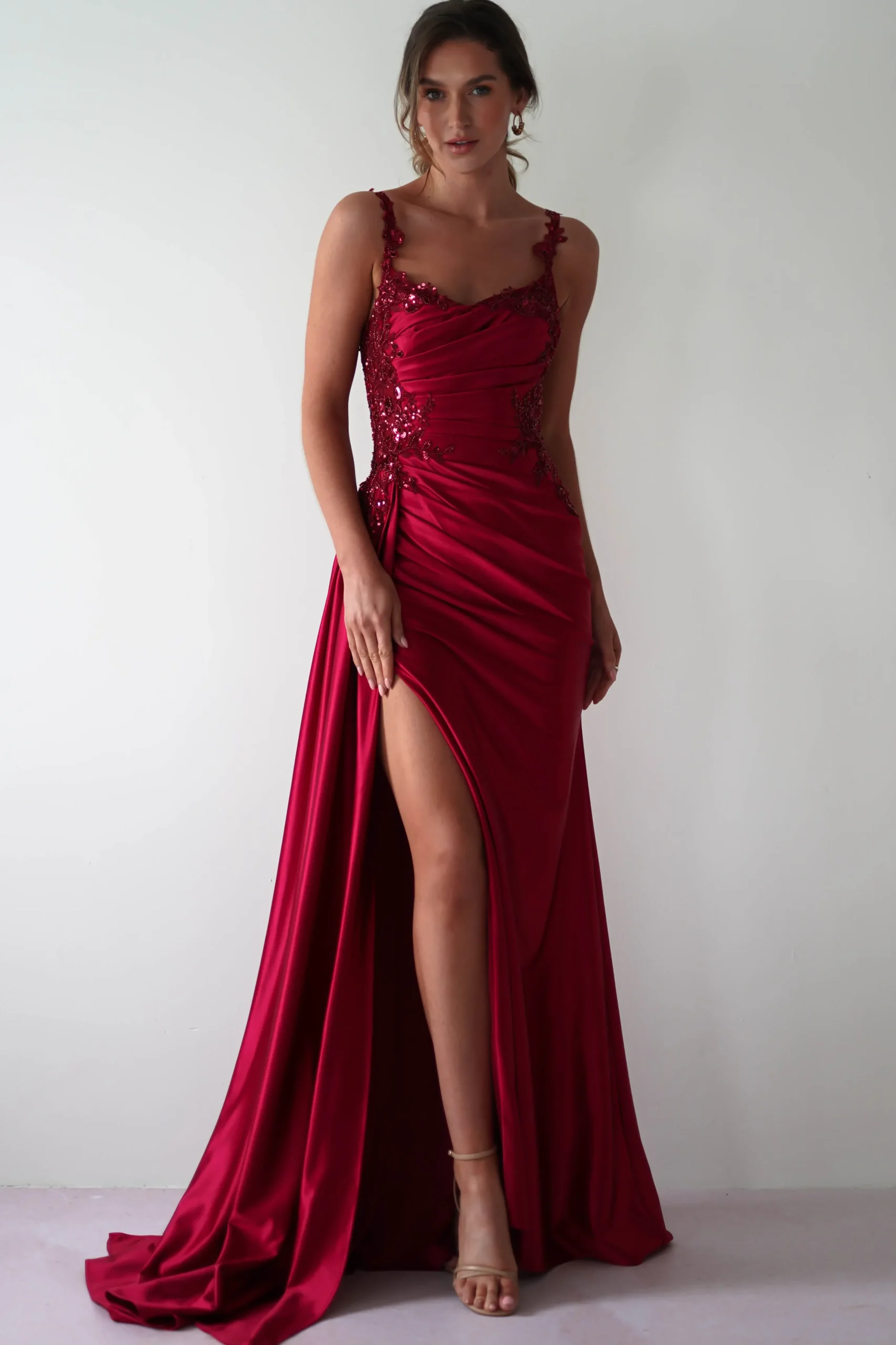 Cindy Pleated Bodice Gown | Burgundy