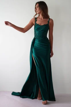 Cindy Pleated Bodice Gown | Emerald Green