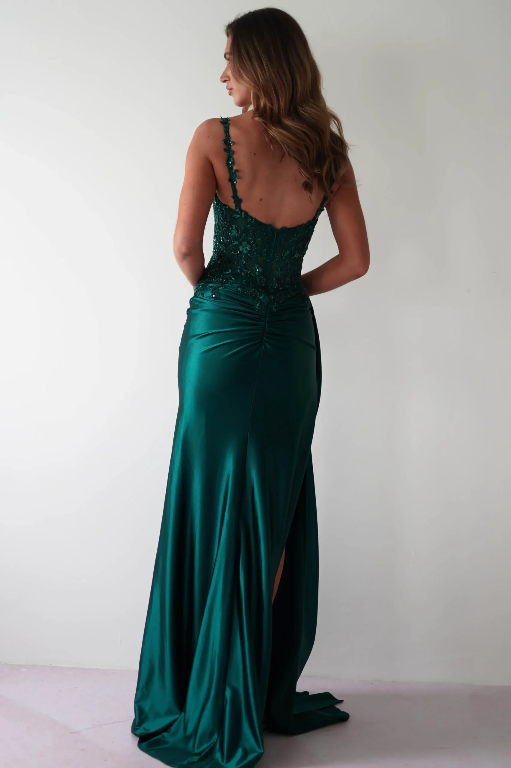 Cindy Pleated Bodice Gown | Emerald Green