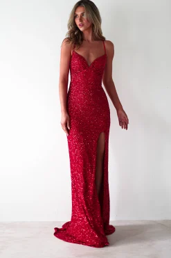 Clarisse Bodycon Sequin Gown | Red