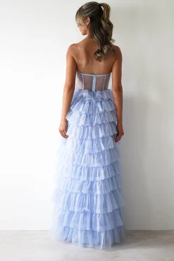 Claudette Ruffle Glitter Maxi Dress | Blue