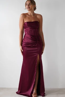 Clydee Soft Corset Maxi Gown | Burgundy