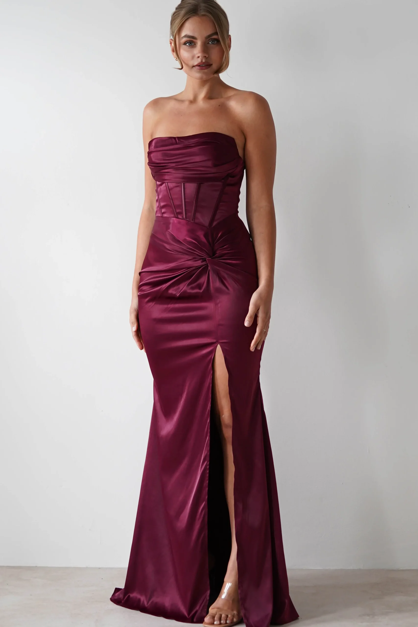 Clydee Soft Corset Maxi Gown | Burgundy