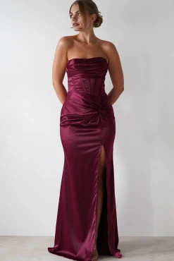 Clydee Soft Corset Maxi Gown | Burgundy