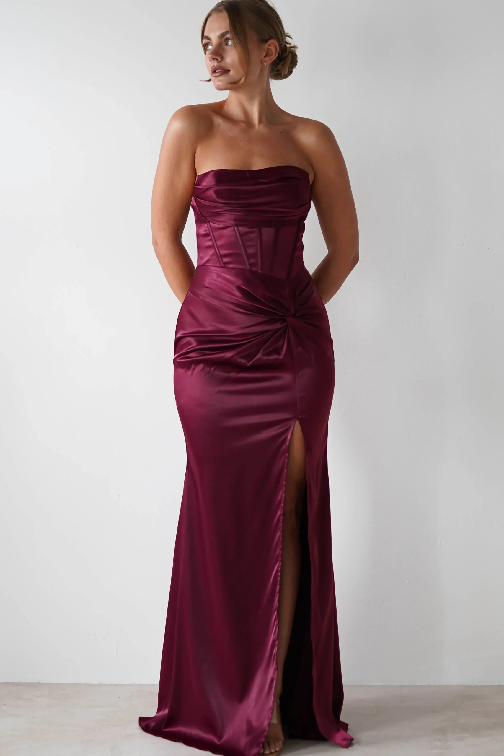 Clydee Soft Corset Maxi Gown | Burgundy