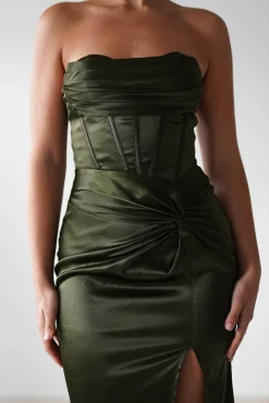 Clydee Soft Corset Maxi Gown | Olive