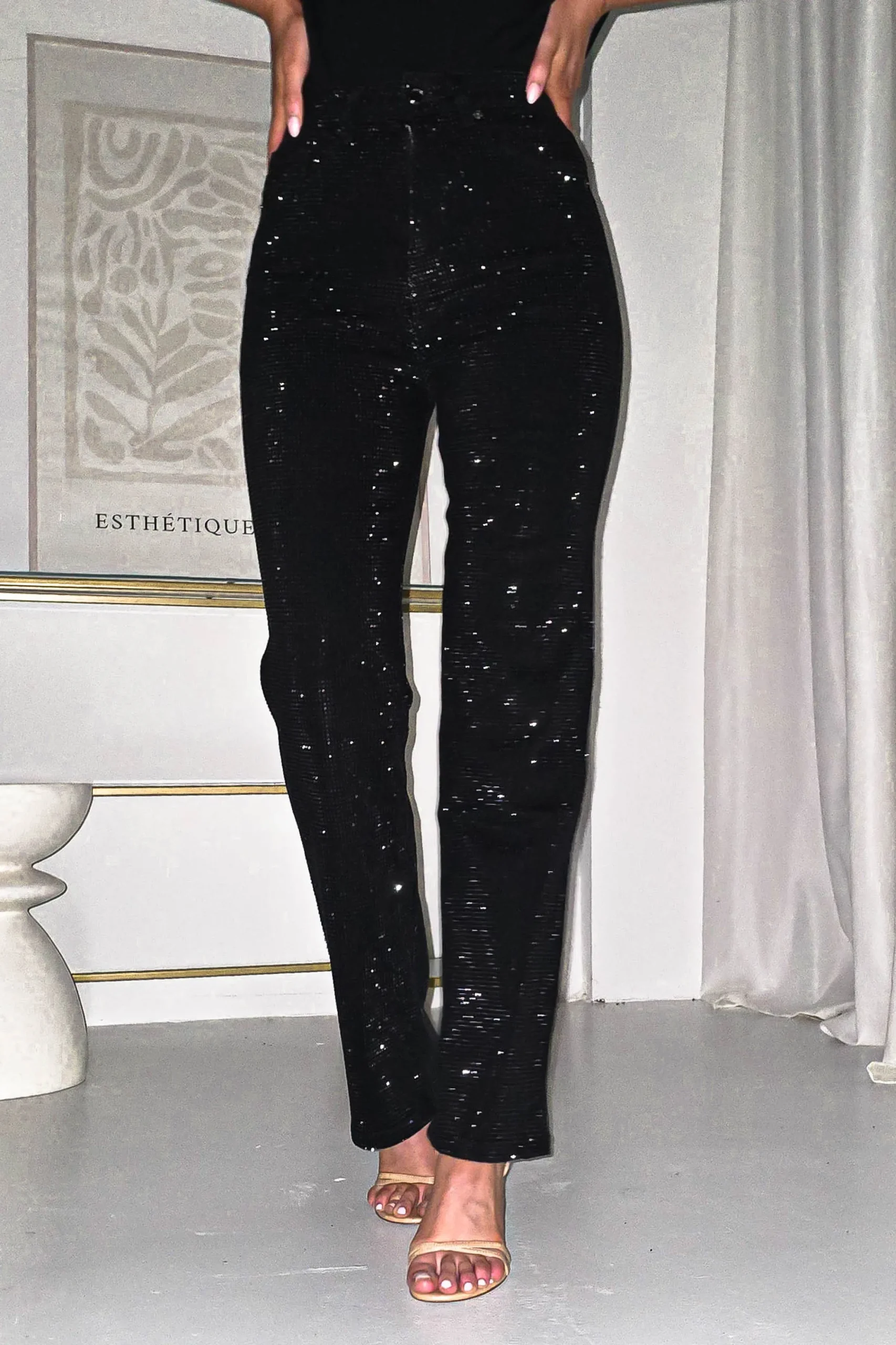 Coleen Sparkle Diamante Jeans | Black