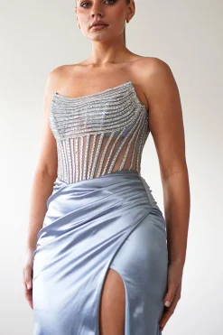Crystal Bodycon Embellished Gown | Blue