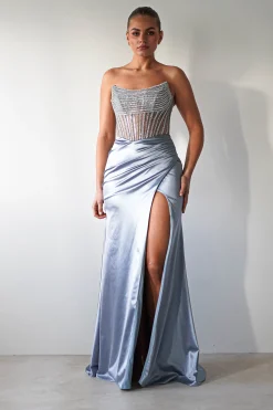 Crystal Bodycon Embellished Gown | Blue