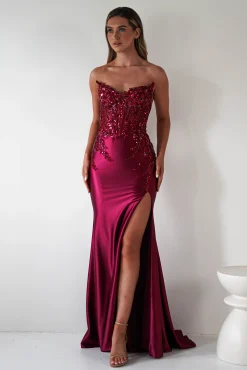 Dallas Luxe Embellished Gown | Dark Wine