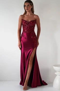 Dallas Luxe Embellished Gown | Dark Wine